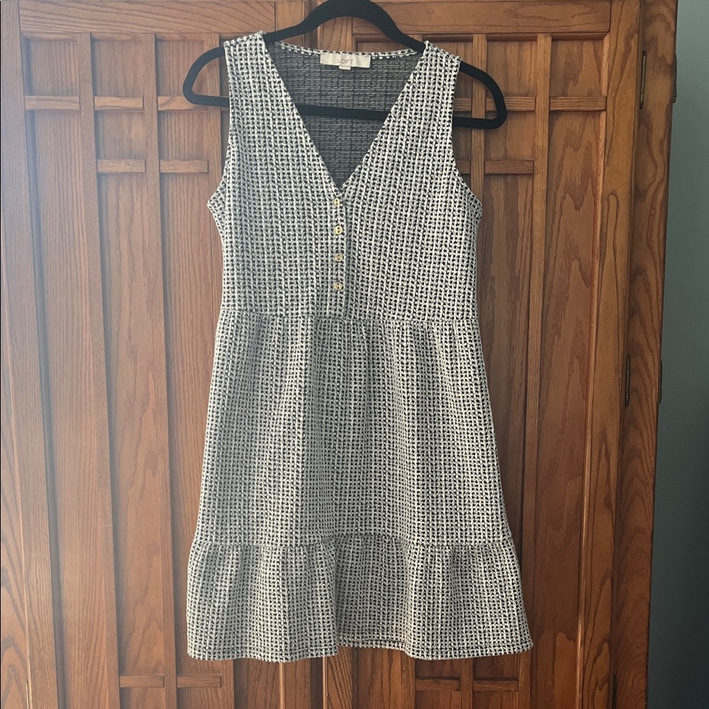 LOFT Black and White Patterned Midi Dress